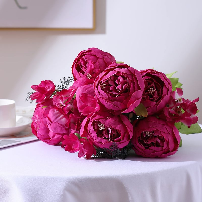 Duovlo Springs Flowers Artificial Silk Peony Bouquets Wedding Home Decoration,Pack of 1 (Spring Hot Pink) - Image 4
